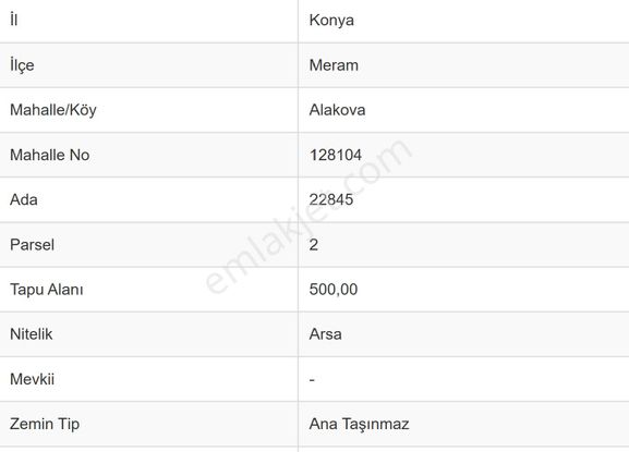🌍🔥 Meram Alakova'da Otobüs Terminal Yakını 500 M² İmarlı Arsa