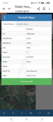 Burgazda 24.4 Dönüm Satılık Tarla