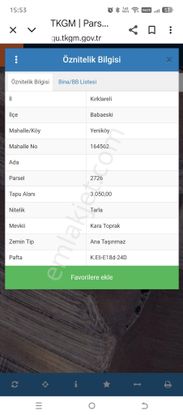 Kırklareli Babaeskide Acil Satılık 3050m2 Tarla