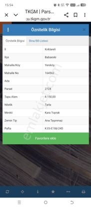 Kırklareli Babaeskide Acil Satılık 8150m2 Tarla