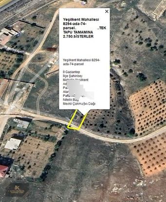 Yeşilkent Kalyoncu Önünde Satlık 1075m2 Tek Tapu Bagevlik Arazi