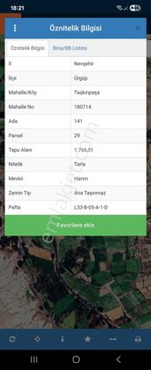 Nevşehir Ürgüp Taşkınpaşa Mah. Satılık Tek Tapulu Tarla