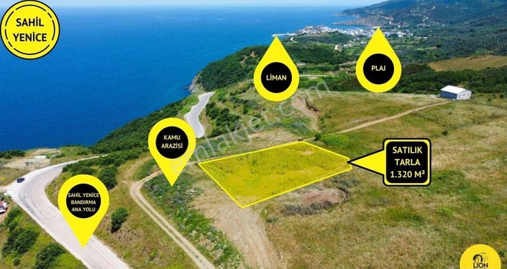 🟨⬛ Bandırma Sahil Yenice'de Deniz Manzaralı Satılık 1.320 M² Tarla⬛🟨