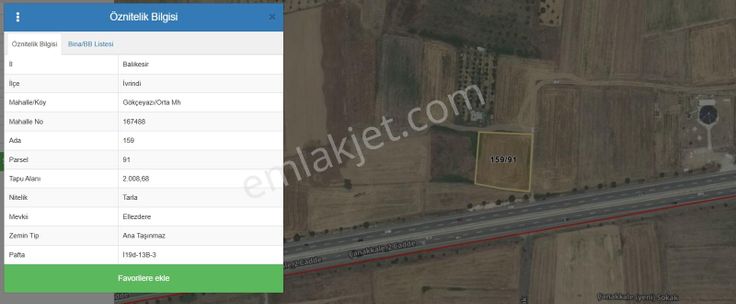 Mir'den Balıkesir İvrindi Gökçeyazı Yola Cephe Satılık Tarla