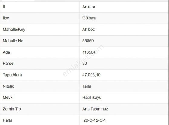 Gölbaşı İlçesi Ahiboz Mah. Satılık Tarla