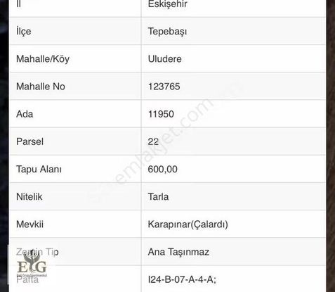 Esil Grup'tan 600m2 Tarla