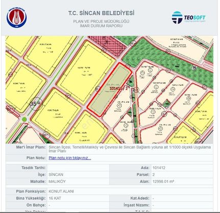 Sevindik'ten Maliköyde 1,25 Emsal 16 Kat Konut İmarlı 300m2 Arsa