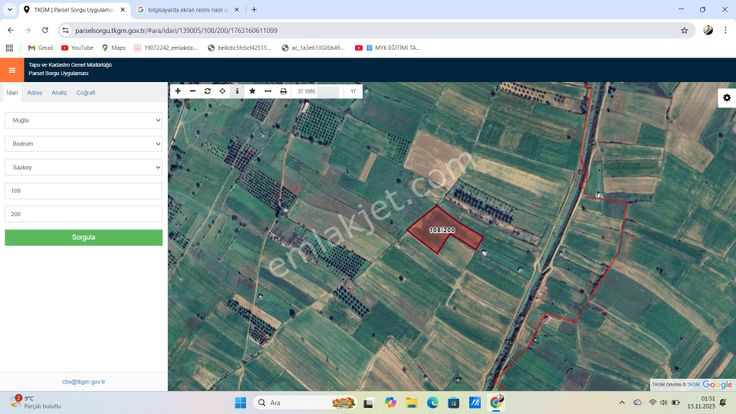 Kuzay Kök Gm'den Bodrum Mumcular Sazköy Satılık Tarla