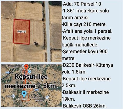 Balıkesir/kepsut Şeremetlere Yakın,elektrik Ve Sulu Hobi Bahçesi