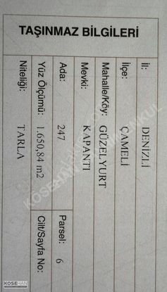 Kösehan Gayrimenkulden Çameli Mevkii 5 Ayrı Tapulu Tarla Satılık