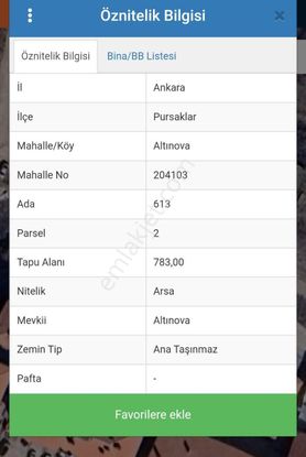Pursaklar Altınova Mah. Mükemmel Lokasyonda Satılık Arsa