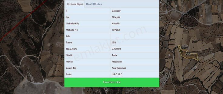 Mir'den Balıkesir Altıeylül Kabaklı Mh'de 9.700 M2 Satılık Tarla