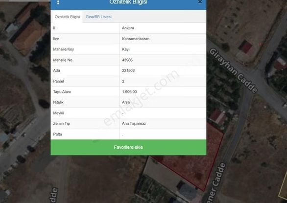 Ankara Kahramankazan Kayı Mah. 1173 M² Satılık Arsa
