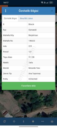 Osmaneli Balcikhisar Satılık Arsa Köy İçi Konut İmarlı Acilll Satılık 511mk