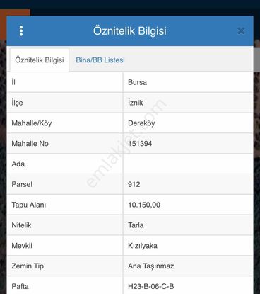 İznik Dereköy'de 10 Dönüm Tarla