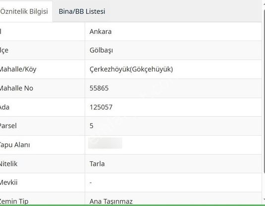 Satılık 1000 M² Arsa Gölbaşı / Çerkezhöyük