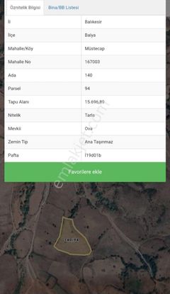 Mir'den Balıkesir /balya /müstecap Da 15.697 M2. Tarla Satılık