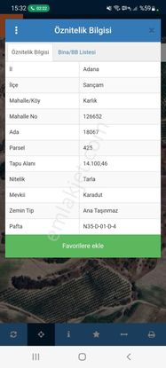 Sarıçam* Karlık* Satılık *tek Tapu *14.100m2 Tarlamız Pazarlık Mevcuttur.ömerli Pirilideki Arsalar