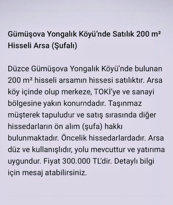 Sahibinden Satılık Müşterek Arazi