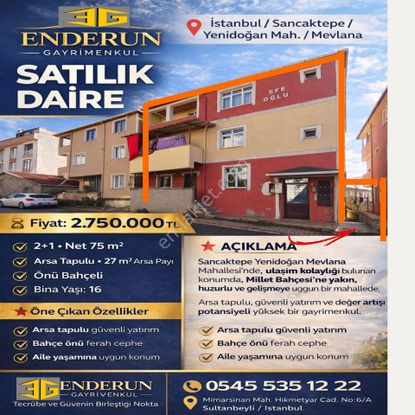 İstanbul Sancaktepe Yenidoğan Satılık 2+1 Daire