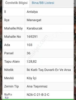 Manavgat Karabucak Köyünde 2 Katlı Taş Evli Arsa