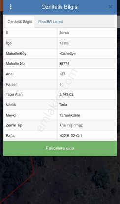 Kristal İz Kestel Nüshetiye'de Satılık Tarla