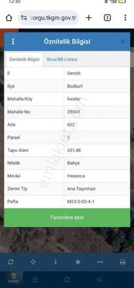 Denizli Bozkurt Tek Tapu 650 M2 Bahçe